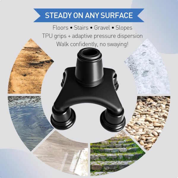 Cane Tip,Quad Cane Base Self Standing Design with Heavy Duty,360° Pivoting Replacement 4 Prong Base for All Terrains Stable and Non-Slip for 3/4 inch Canes (Quad Cane Base-A) - Image 5