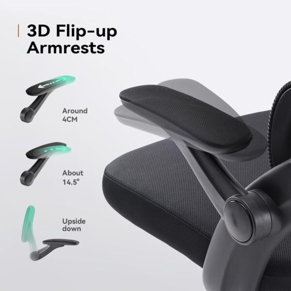 SIHOO Ergonomic Office Chair, Office Chair with Up&Down Lumbar, High Back Home Desk Chair with 3D Armrests, Computer Chair with Adjustable 2D Headrest, Tilt Function Black - Image 4