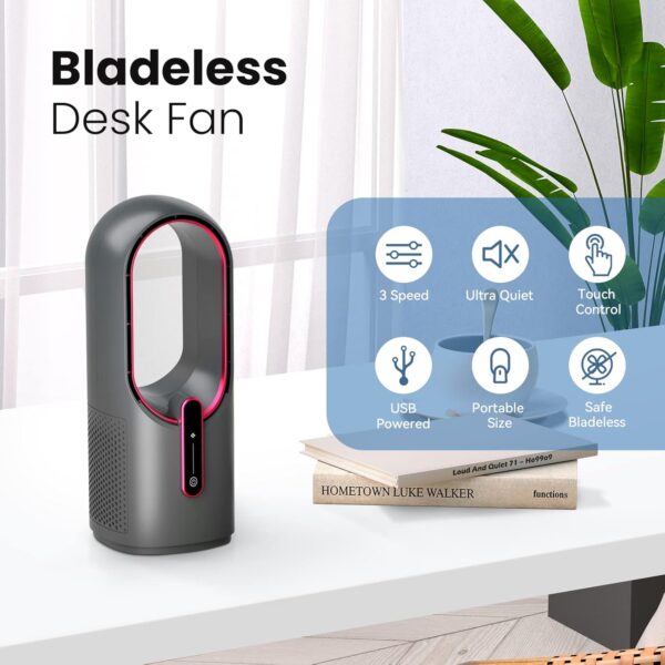Desk Fan Bladeless, 11.8 Inch Office Fan Small, Quiet, 3 Speed Adjustment, Touch Control, Easy to Clean, Desk Fans Small Quiet, Ideal for Office, Living Room, Bedroom - Image 2