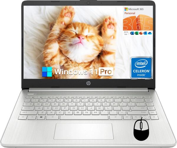 HP 14 Inch Laptop Student Business, Intel Dual-Core N4120, 8 GB RAM, 384 GB Storage(128GB eMMC+256GB MSD), Webcam, HDMI, WiFi, 1-Year Office 365 & Windows 11 Pro, w/Accessories