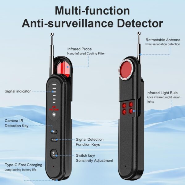 Hidden Camera Detector - 2025 Hidden Bug and Camera Detector GPS Detector, Hidden Device Detector for Travel丨 Hotels丨Home丨Office, 6 Levels Sensitivity - Image 2
