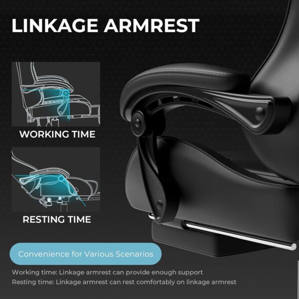 GTPLAYER Gaming Chair, Computer Chair with Footrest and Lumbar Support, Height Adjustable Game Chair with 360°-Swivel Seat and Headrest and for Office or Gaming (Faux Leather, Black) - Image 6