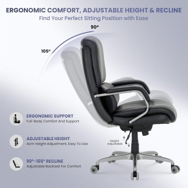 COLAMY Executive Padded Leather Office Chair-Ergonomic Lumbar Support, Desk Chair for Home and Office with Flip-up Arms, High Back, Adjustable Desk Computer Chair for Work, Meeting, Black, 400lbs - Image 6