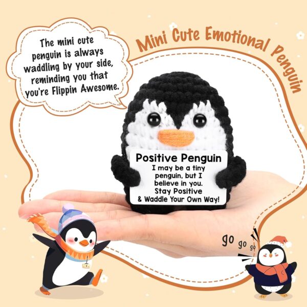 Inspirational Birthday Gifts for Women Men, Mini Funny Handmade Positive Crochet Penguin Gift for Friends Sister Coworker Teen, Emotional Penguin Support Graduation Appreciation Gifts Cute Decor - Image 2