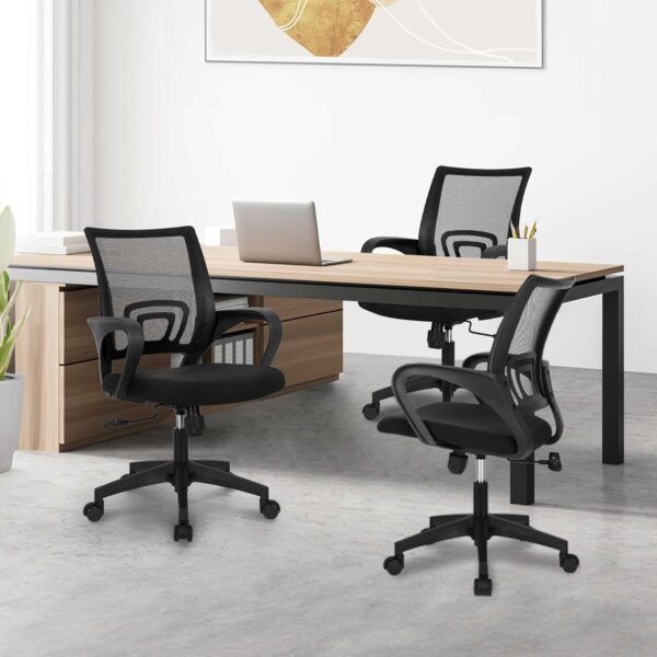 NEO CHAIR Computer Desk Chair Gaming - Ergonomic Mid Back Cushion Lumbar Support with Wheels Comfortable Mesh Racing Seat Adjustable Swivel Rolling Home Executive (2 pk - Black) - Image 2