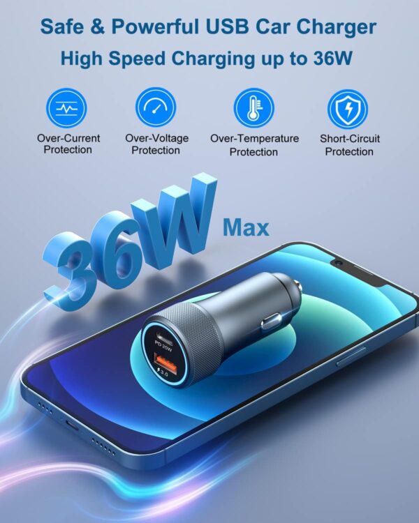 USB C Car Charger, 4 Pack OKRAY Dual USB Car Phone Chargers 36W Fast Charging PD3.0&QC3.0 Multiport 12v Cigarette Lighter Adapter Compatible for iPhone 16 15 14 13 12 Pro, Samsung GalaxyS25 A35 (Grey) - Image 4