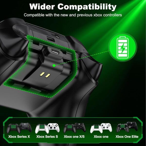 Rechargeable Batteries for Xbox One/Xbox Series X|S Controller,2x4800mWh Xbox Controller Battery Pack, Play and Charge Kit for Xbox Series X/S,Xbox One/Elite,Xbox One S/X with LED Indicator - Image 6