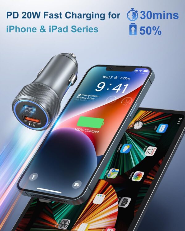 USB C Car Charger, 4 Pack OKRAY Dual USB Car Phone Chargers 36W Fast Charging PD3.0&QC3.0 Multiport 12v Cigarette Lighter Adapter Compatible for iPhone 16 15 14 13 12 Pro, Samsung GalaxyS25 A35 (Grey) - Image 2
