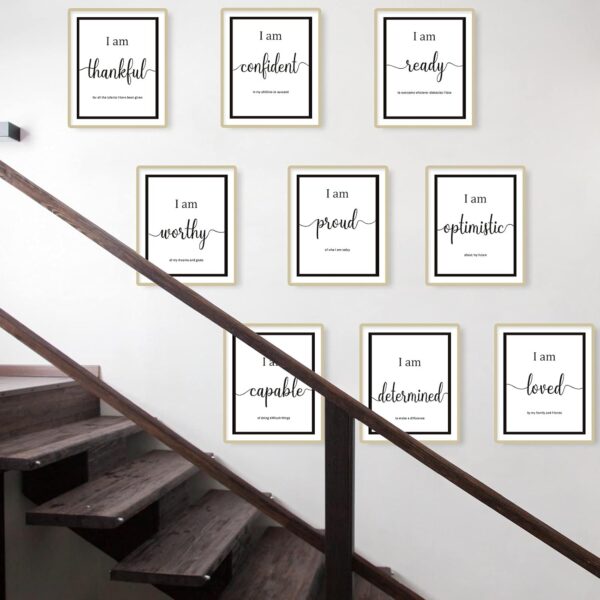 9 Pieces Inspirational Motivational Wall Art Office Bedroom Wall Art,Daily Positive Affirmations for Men Women Kids Inspirational Positive Quotes Sayings Decor(White) - Image 5