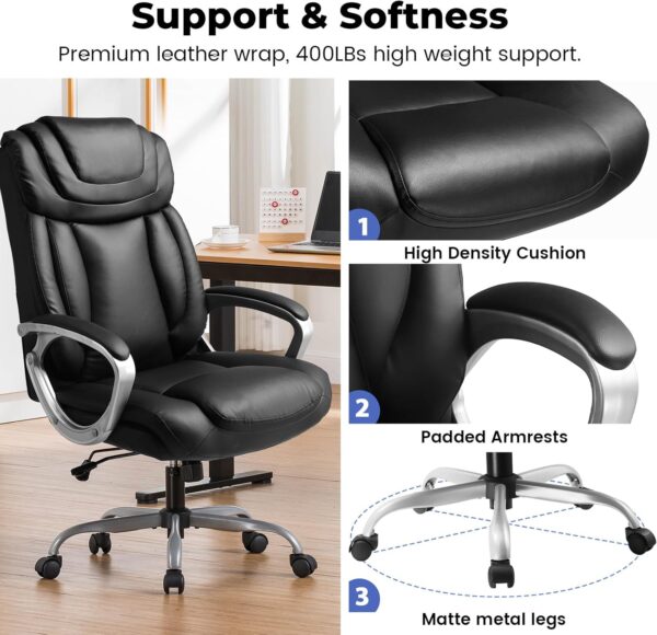 COMHOMA Ergonomic Office Chair Home Office Desk Chairs Comfy Back Support PU Leather Executive Office Chair with Wheels Headrest Padded Armrests Height Adjustable Tilt Swivel Rolling Reclining Seat - Image 5
