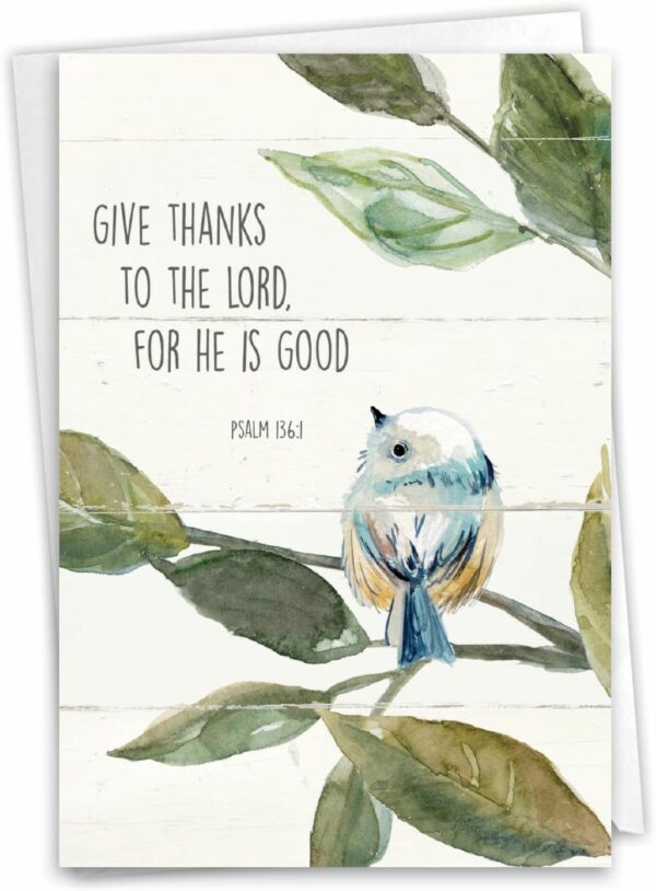 The Best Card Company Thank You Greeting Card w/ 5 x 7 Inch Envelope (1 Card) Scripture Birds C7108ETYG