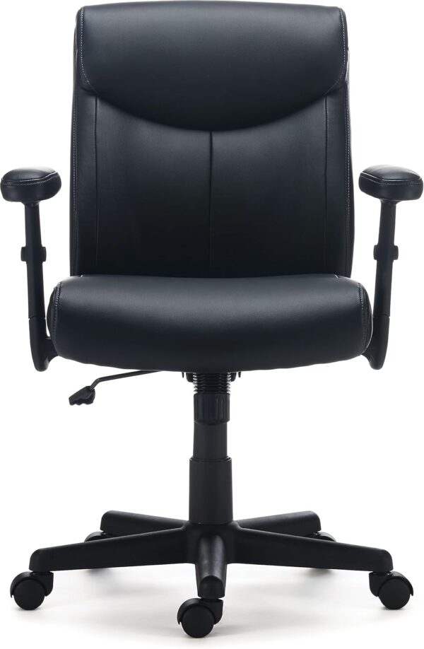 STAPLES Traymore Ergonomic Manager & Executive Office Chair, Task Desk Swivel with Wheels, Adjustable Height, Luxura Faux Leather, Black - Image 4