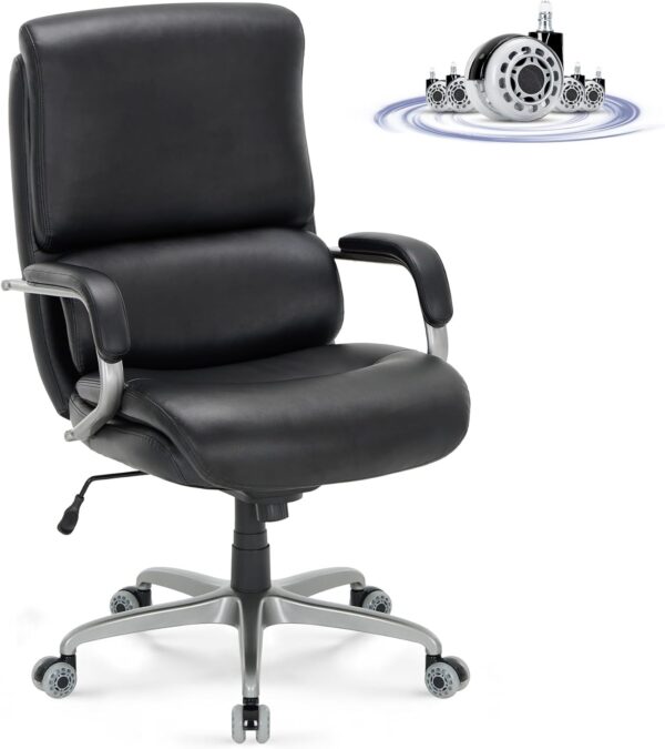 COLAMY Executive Padded Leather Office Chair-Ergonomic Lumbar Support, Desk Chair for Home and Office with Flip-up Arms, High Back, Adjustable Desk Computer Chair for Work, Meeting, Black, 400lbs