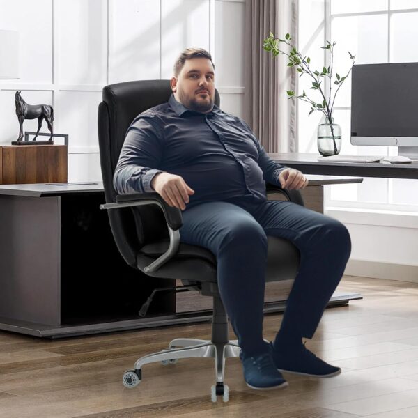 COLAMY Executive Padded Leather Office Chair-Ergonomic Lumbar Support, Desk Chair for Home and Office with Flip-up Arms, High Back, Adjustable Desk Computer Chair for Work, Meeting, Black, 400lbs - Image 2