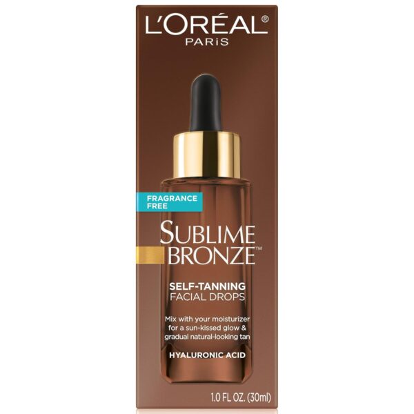 L'Oreal Paris Sublime Bronze Self Tanning Facial Drops with Hyaluronic Acid, Gradual Tan, Fragrance-Free, 1 fl. Oz - Image 2