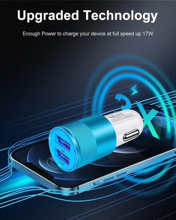 Cigarette Lighter Adapter, USB Car Charger, 3.4a Fast Charging Dual-Port Cargador de Carro for iPhone 15 14 13 12 SE 11Pro Max X XR XS Max 8 Plus, Samsung Galaxy S23 S22 S21 S20 S10 S10e A13 S10 S9 - Image 3