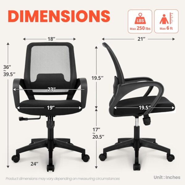 NEO CHAIR Office Desk Ergonomic Mesh Computer Chair with Lumbar Support Adjustable Height Swivel Rolling Wheels Comfy Mid Back Task Chair for Home Bedroom Vanity Study (Black) - Image 2