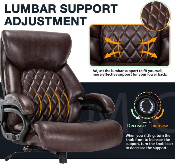 Big and Tall Office Chair for Heavy People, 500LBS High Back Extra Wide Heavy Duty Executive Office Chair Comfortable for Home Office, Large Computer Desk Chair with Adjustable Lumbar Support Brown - Image 4