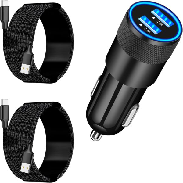 【MFi Certified】iPhone 16 Car Charger Fast Charging, BARMASO 4.8A USB Car Power Adapter USB-C Car Charger Cigarette Lighter with 2Pack Type-C Braided Cable for iPhone 16 Pro Max/15 Pro/Galaxy S24/Pixel