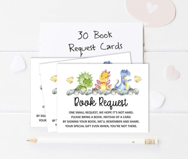 30 Dinosaur Jungle Animals Baby Shower Book Request Cards Bring A Book Instead Of A Card Baby Shower Invitations Inserts Games - Image 3