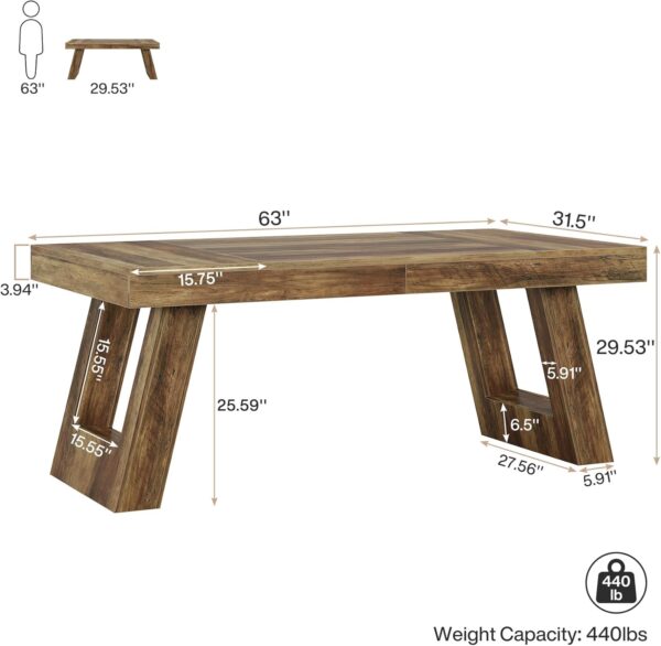 Tribesigns 63 Inches Wood Executive Desk, Large Home Office Computer Desk with Double Pedestal, Industrial Study Writing Table, Business Workstation for PC Laptop, Rustic Brown - Image 2