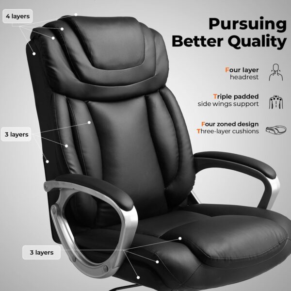 COMHOMA Ergonomic Office Chair Home Office Desk Chairs Comfy Back Support PU Leather Executive Office Chair with Wheels Headrest Padded Armrests Height Adjustable Tilt Swivel Rolling Reclining Seat - Image 4