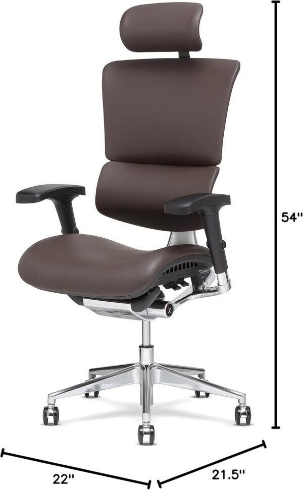 X-Chair X4 High End Executive Chair, Brown Leather with Headrest - Ergonomic Office Seat/Dynamic Variable Lumbar Support/Floating Recline/Stunning Aesthetic/Adjustable/Perfect for Office or Boardroom - Image 3