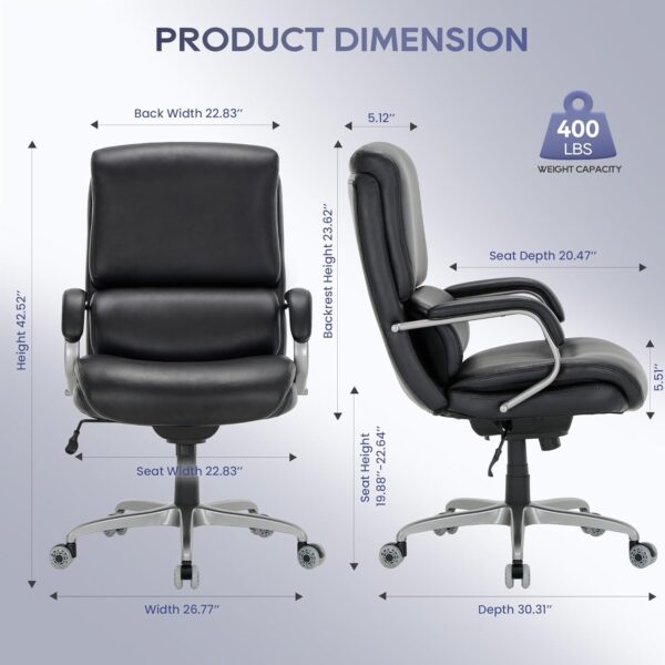 COLAMY Executive Padded Leather Office Chair-Ergonomic Lumbar Support, Desk Chair for Home and Office with Flip-up Arms, High Back, Adjustable Desk Computer Chair for Work, Meeting, Black, 400lbs - Image 3