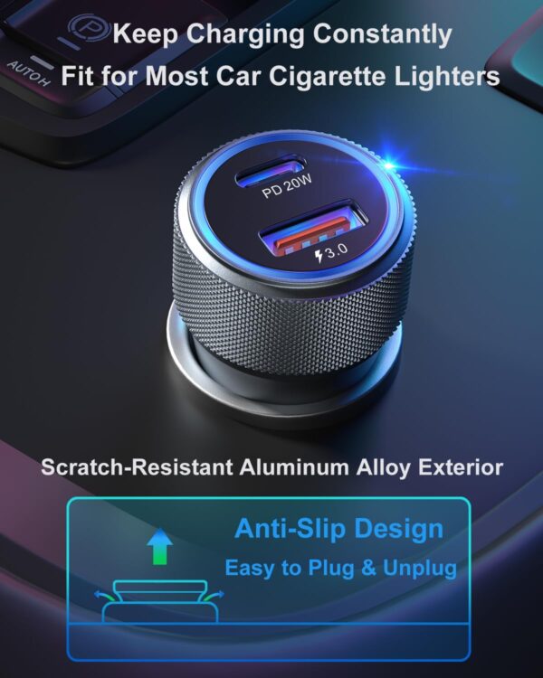 USB C Car Charger, 4 Pack OKRAY Dual USB Car Phone Chargers 36W Fast Charging PD3.0&QC3.0 Multiport 12v Cigarette Lighter Adapter Compatible for iPhone 16 15 14 13 12 Pro, Samsung GalaxyS25 A35 (Grey) - Image 5