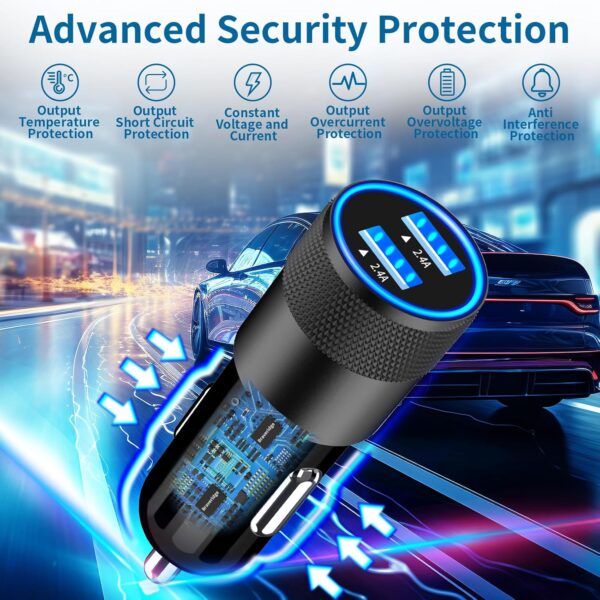 【MFi Certified】iPhone 16 Car Charger Fast Charging, BARMASO 4.8A USB Car Power Adapter USB-C Car Charger Cigarette Lighter with 2Pack Type-C Braided Cable for iPhone 16 Pro Max/15 Pro/Galaxy S24/Pixel - Image 4