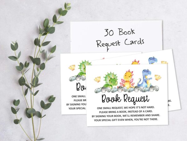 30 Dinosaur Jungle Animals Baby Shower Book Request Cards Bring A Book Instead Of A Card Baby Shower Invitations Inserts Games - Image 4