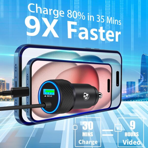 [Apple MFi Certified] iPhone 16 Car Charger Fast Charging, SDNCIE 75W USB-C PD&QC Car Power Cigarette Lighter USB Charger Adapter with 6FT Type-C Cable foriPhone 16 Pro Max/15 Pro/Galaxy S23/S22/Pixel - Image 4
