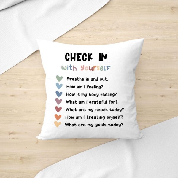 Mental Health Pillow Covers Check-In Feeling Pillowcase Psychotherapy Gifts for Women Positivity Recovery Self Care Decor for Sofa Couch Bedroom Calming Corner Home House, 18x18 Inches - Image 4