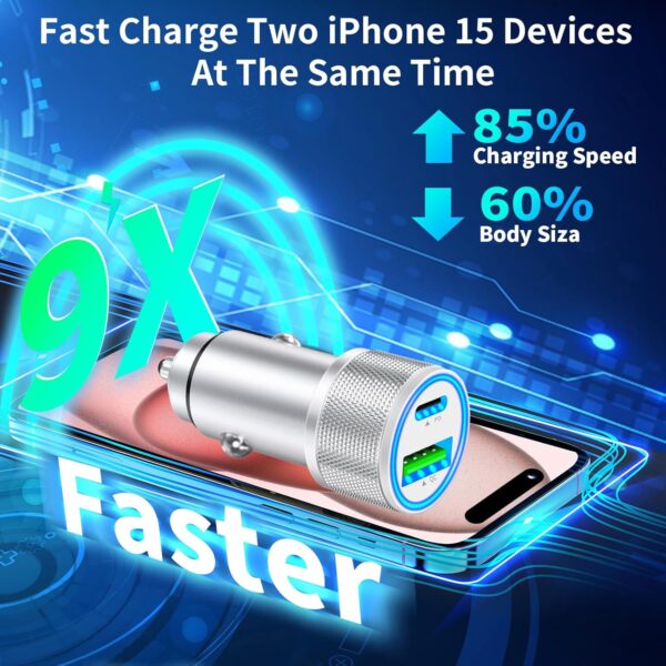 【MFi Certified】iPhone 15 Car Charger Fast Charging, KYOHAYA 66W USB-C Dual PD&QC Car Power Cigarette Lighter USB Charger with 2Pack Type-C Cable for iPhone 15/15 Pro Max/Galaxy S24/S23/Pixel/iPad Pro - Image 2