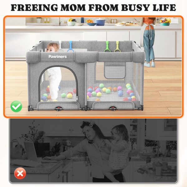 Foldable Playpen for Babies and Toddlers: 50" L x 50" W x 27" H, Large Kids Play Yard, Portable for Indoor and Outdoor Play Area, Baby Gate With 50PCS Ocean Ball, 4 Handles - Image 4