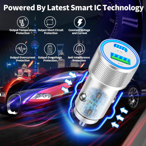 【MFi Certified】iPhone 15 Car Charger Fast Charging, KYOHAYA 66W USB-C Dual PD&QC Car Power Cigarette Lighter USB Charger with 2Pack Type-C Cable for iPhone 15/15 Pro Max/Galaxy S24/S23/Pixel/iPad Pro - Image 4