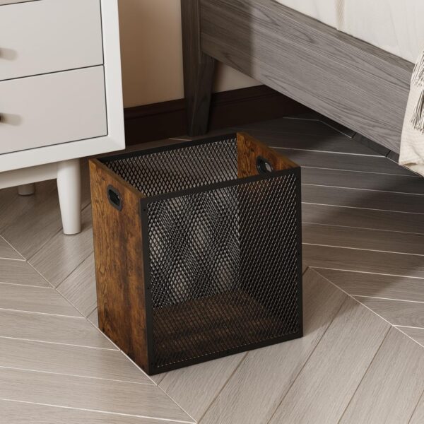 Retro Office Trash Can, Iron and Wood Combination Bedroom Garbage Can, Rectangular Design Wastebasket with Handle, Industrial Style Trash Can for Home Office, 4.5 Gallon (Patent Pending) - Image 8