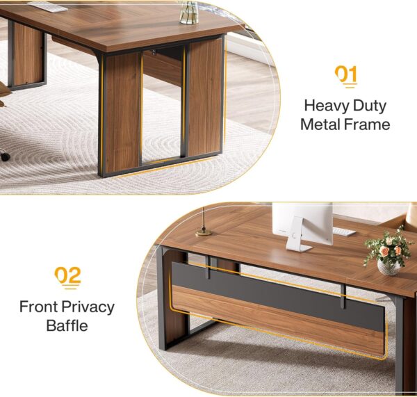 Tribesigns 63-Inch Executive Desk, L-Shaped Office Table with 47-Inch File Cabinet, Large Computer Desk with Storage Drawers and Shelves, Wood Business Furniture Set for Home Office, Brown and Black - Image 6