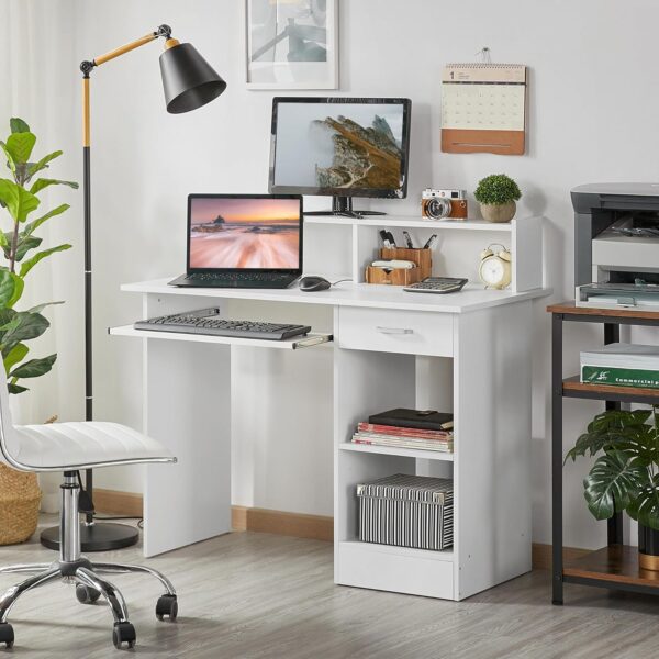 Yaheetech Home Office Wood Computer Desk with Keyboard Tray and Drawers, Students Writing Table with Storage Drawers & Hutch, Modern PC Laptop Desk, Multifunctional Workstation, White - Image 6