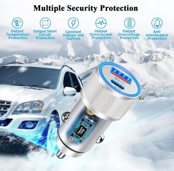 Fast iPhone Car Charger,【2Pack】38W Dual Port PD&QC3.0 Fast Charger Car [Apple MFi Certified] Cigarette Lighter Car Power Adapter with 2pack Lightning Cable for iPhone 14/13/Pro/Max/12/11/X/8 (Silver) - Image 6