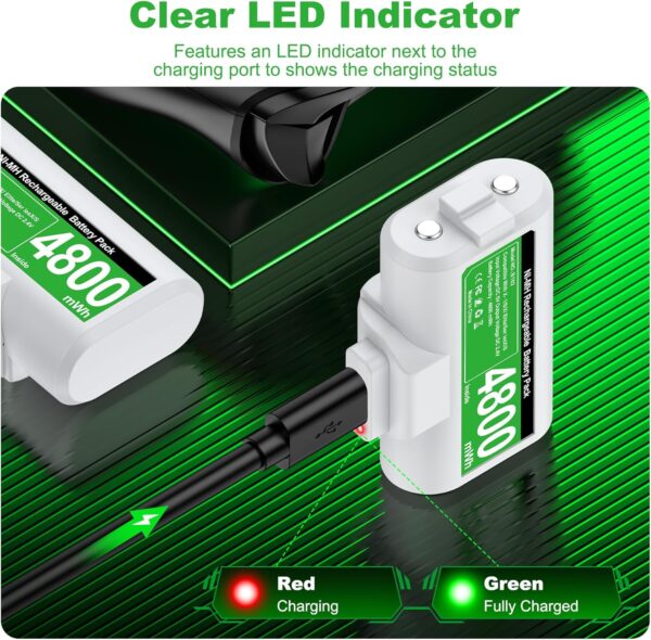 Rechargeable Batteries for Xbox One/Xbox Series X|S Controller,2x4800mWh Xbox Controller Battery Pack, Play and Charge Kit for Xbox Series X/S,Xbox One/Elite,Xbox One S/X with LED Indicator - Image 2