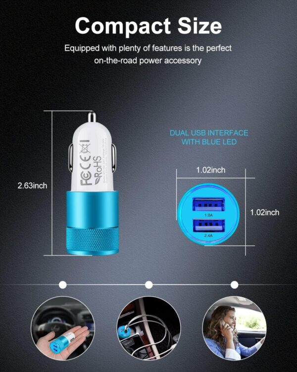 Cigarette Lighter Adapter, USB Car Charger, 3.4a Fast Charging Dual-Port Cargador de Carro for iPhone 15 14 13 12 SE 11Pro Max X XR XS Max 8 Plus, Samsung Galaxy S23 S22 S21 S20 S10 S10e A13 S10 S9 - Image 4