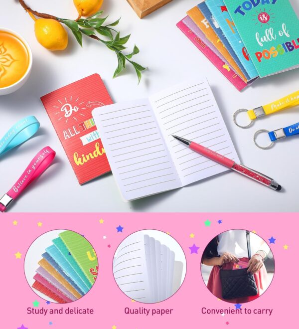 PerKoop 48 Pcs Inspirational Gifts Set Inspirational Quote Notepads 3 x 5 Inch Motivational Ballpoint Pens Keychains Bulk Cute Colorful Journal Notebooks for School Office Party Favor Supplies - Image 3
