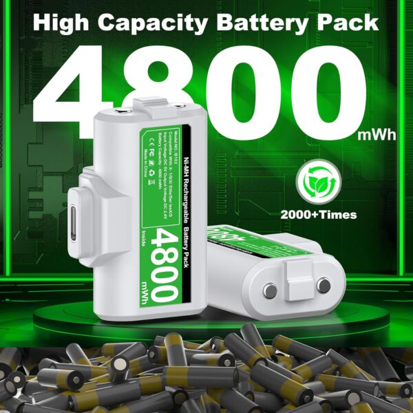 Rechargeable Batteries for Xbox One/Xbox Series X|S Controller,2x4800mWh Xbox Controller Battery Pack, Play and Charge Kit for Xbox Series X/S,Xbox One/Elite,Xbox One S/X with LED Indicator - Image 4