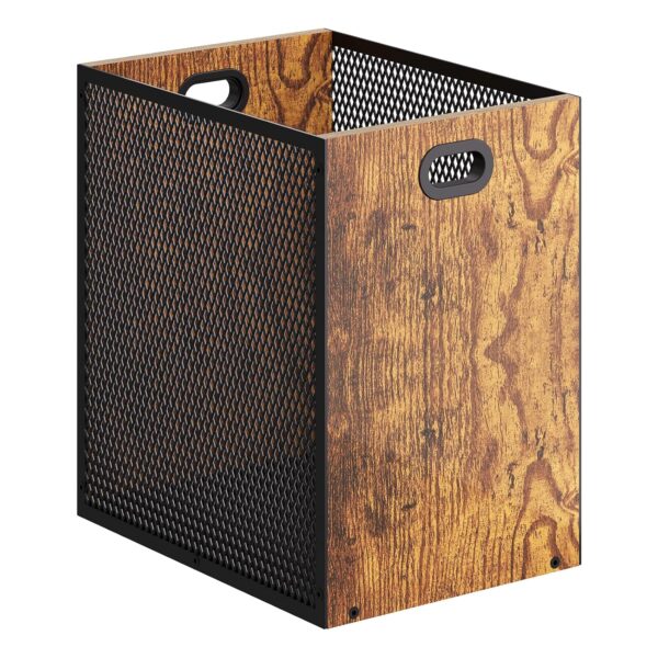 Retro Office Trash Can, Iron and Wood Combination Bedroom Garbage Can, Rectangular Design Wastebasket with Handle, Industrial Style Trash Can for Home Office, 4.5 Gallon (Patent Pending) - Image 9