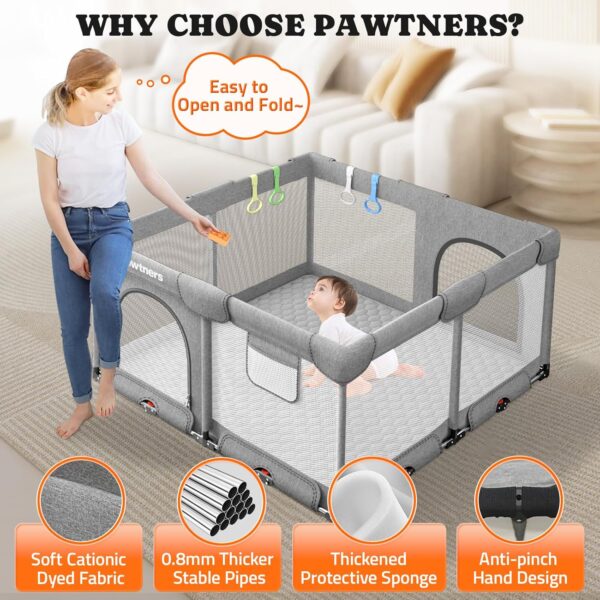 Foldable Playpen for Babies and Toddlers: 50" L x 50" W x 27" H, Large Kids Play Yard, Portable for Indoor and Outdoor Play Area, Baby Gate With 50PCS Ocean Ball, 4 Handles - Image 3