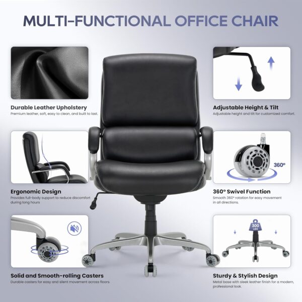 COLAMY Executive Padded Leather Office Chair-Ergonomic Lumbar Support, Desk Chair for Home and Office with Flip-up Arms, High Back, Adjustable Desk Computer Chair for Work, Meeting, Black, 400lbs - Image 4