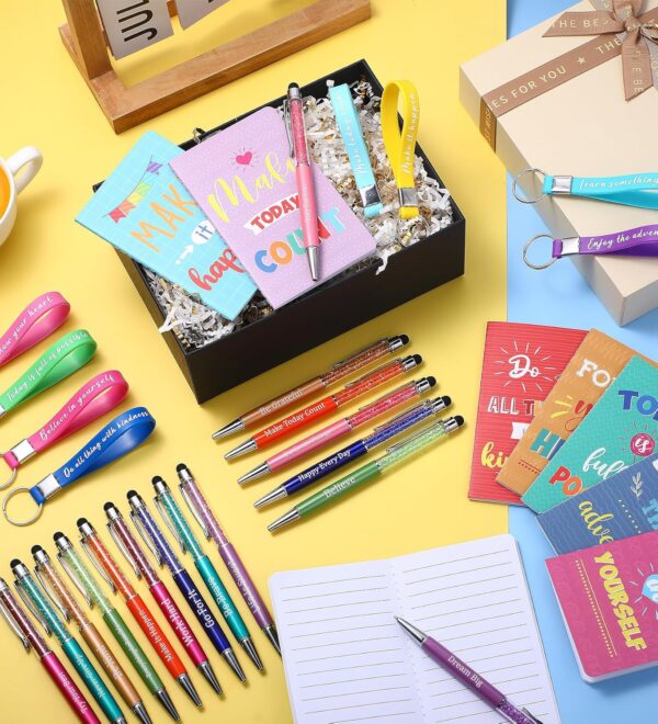 PerKoop 48 Pcs Inspirational Gifts Set Inspirational Quote Notepads 3 x 5 Inch Motivational Ballpoint Pens Keychains Bulk Cute Colorful Journal Notebooks for School Office Party Favor Supplies - Image 4