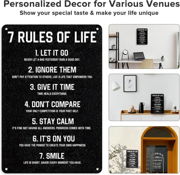 7 Rules of Life Motivational Sign - 8x12 Inch Aluminum Metal Wall Art for Home, Office, Classroom, Bedroom - Durable Inspirational Quote Decor for Men, Women, Teens (001) - Image 7