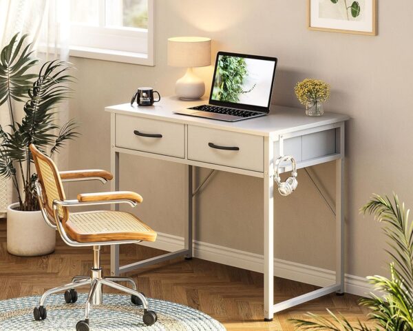 ODK Small Desk with Fabric Drawers- for Bedroom, White Vanity Desk with Storage, Home Office Computer Desk for Small Spaces, 32 Inch Modern Work Writing Study Table, White - Image 9